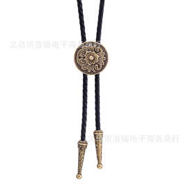 跨境 唐草花纹波洛皮皮绳领带 领饰领带夹扣美国纯西部牛仔领绳