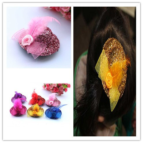 Stage performance bow rose bowler hat hairpin hairpin children's hair accessories girls' headdress 7cm small and medium size