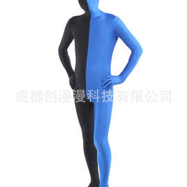 全包紧身衣 中国莱卡 zentai黑蓝色莱卡拼接紧身 舞蹈扮演演出服