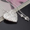 Silver necklace, accessory, pendant, photo frame heart shaped, European style