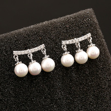 韓版時尚耳環 S925銀針耳釘AAA級鋯石貝珠鑲嵌 廠家直銷混批熱銷