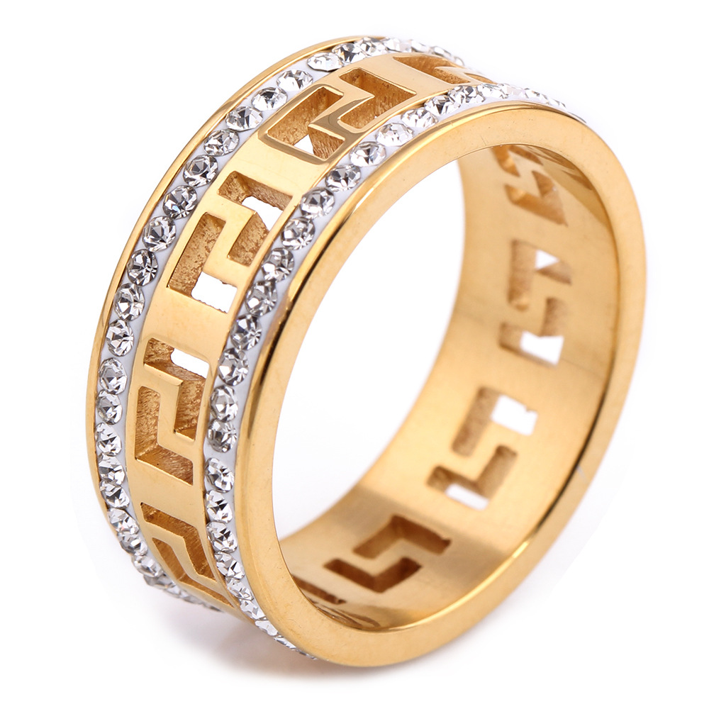 Anello scavato alla moda in stile designer Anello personalizzato con doppia fila di diamanti incastonati di alta qualità per donna_voghion.com