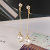 Long quality fashionable earrings from pearl, ear clips, Korean style, no pierced ears