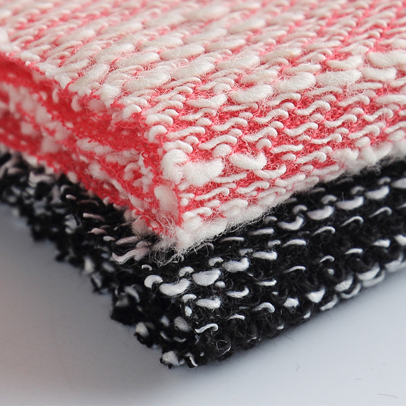 厂家直供单面粗针色织无弹卫衣面料锦棉大肚纱针织几何印花春秋季