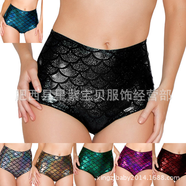 European and American ebay sexy lingerie high waist fish scale pattern mermaid ladies shorts 989 European and American ebay sexy lingerie high waist fish scale pattern mermaid ladies shorts 989