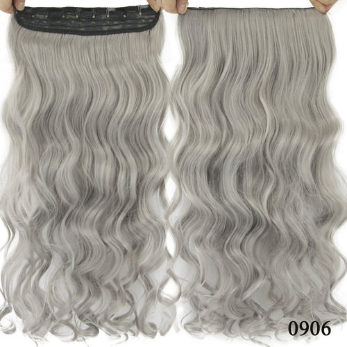 Wholesale wigs, granny gray five-clip hair extensions, silver gray seamless hair extensions, black and gray gradient hair curtains