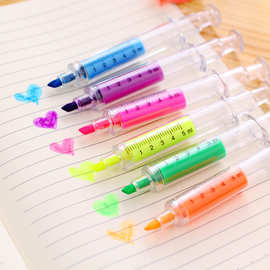 注射器荧光笔批发 针管荧光笔厂家彩色可爱创意荧光笔标注笔