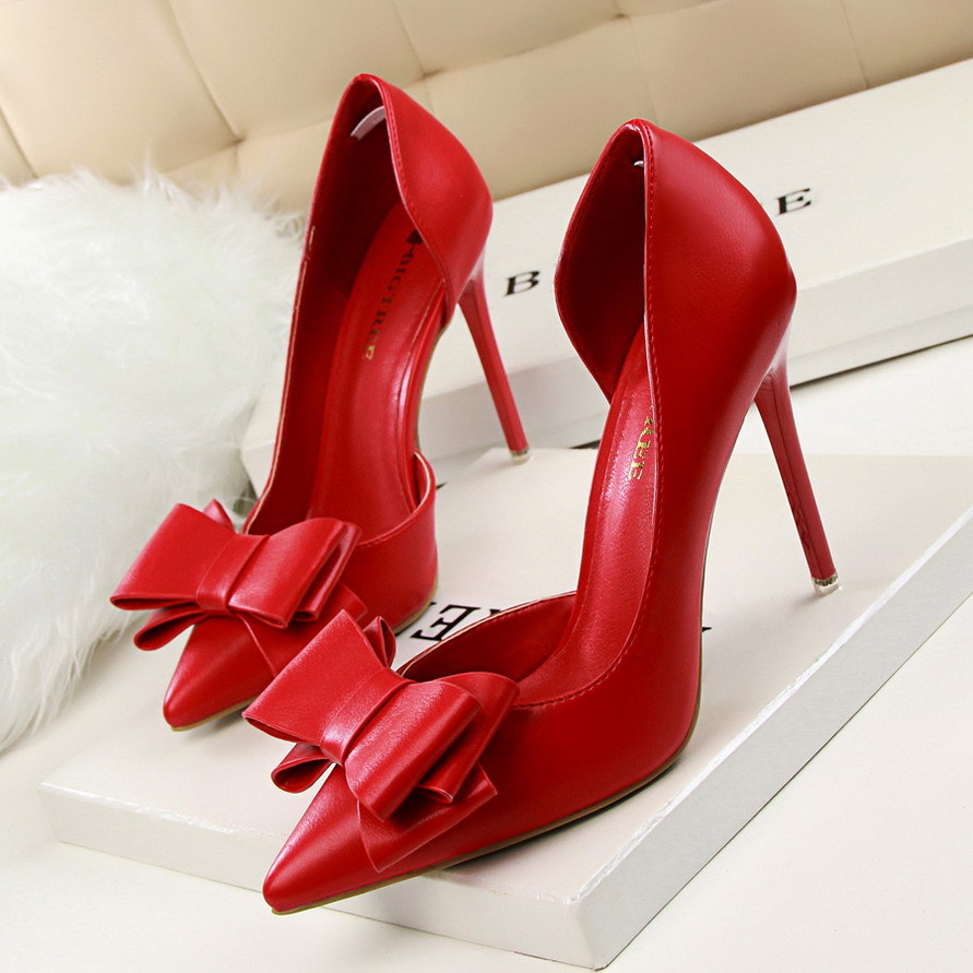 Big Tree Korean Fashion Delicate And Sweet Bow Stiletto Shallow Tip Side Hollow Single Shoes