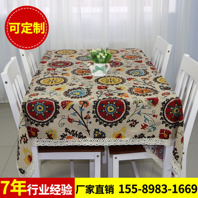 Manufactor Direct selling household Sun flower Countryside hotel Fabric art Cotton and hemp Rectangular tea table tablecloth customized