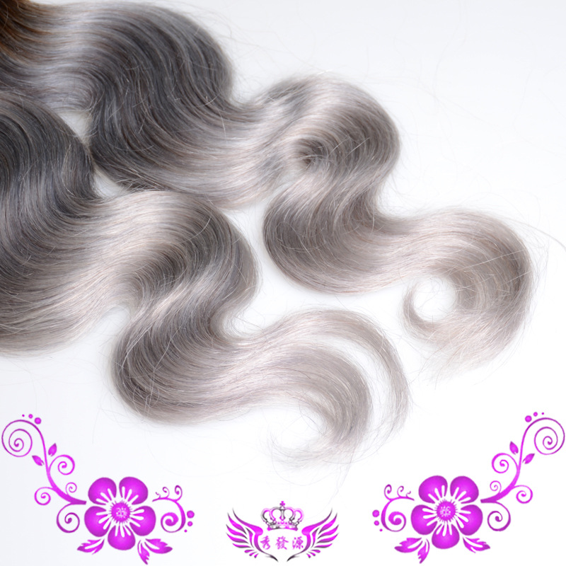 Popular European and American 1B / gray human hair wig body wave t grey wig curtain Brazilian hair curtain