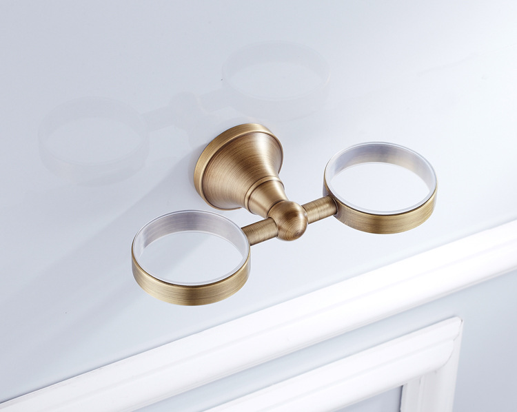 全铜复古欧式双杯架漱口杯架仿古壁挂式五金卫浴挂件
