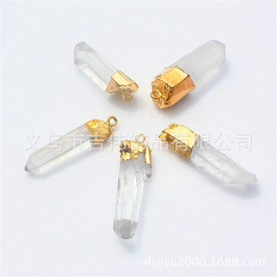 WISH 亚马逊 EBAY货源 天然透明白水晶镀金银色边项链吊坠项坠|ms