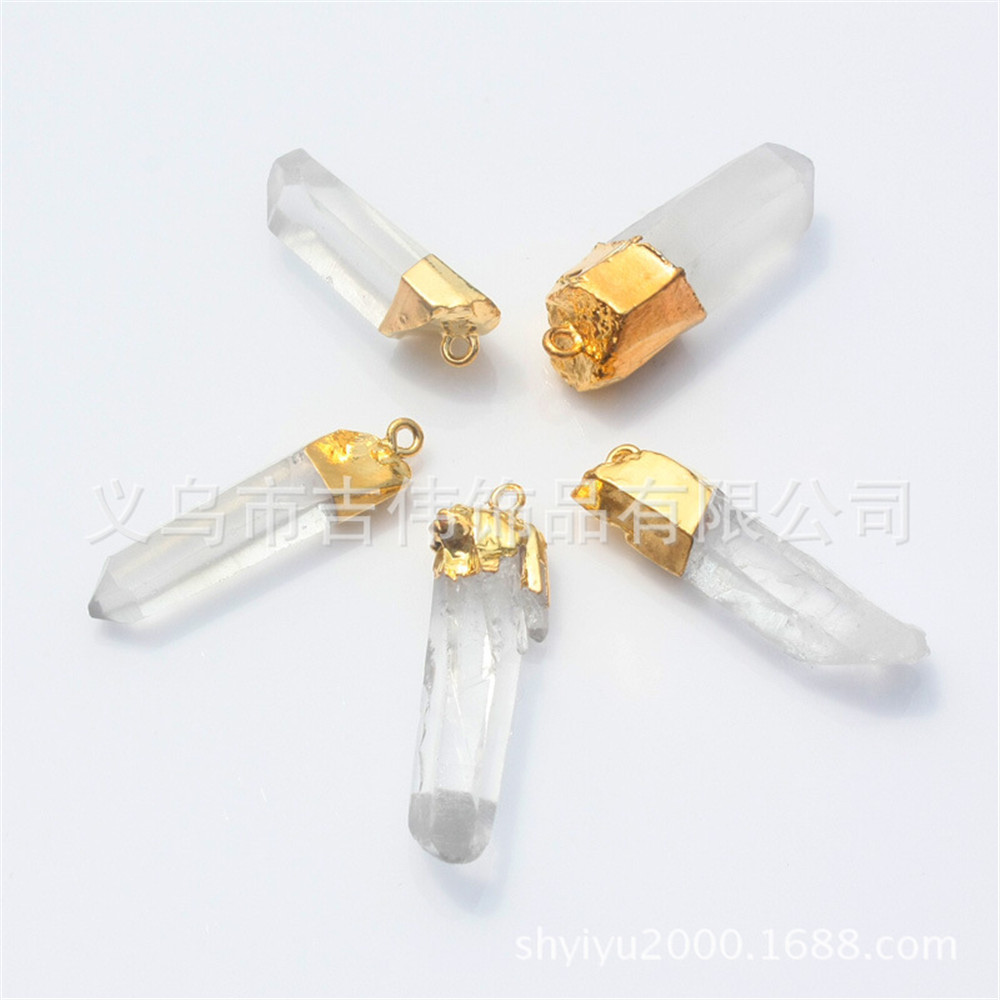 WISH 亚马逊 EBAY货源 天然透明白水晶镀金银色边项链吊坠项坠|ms