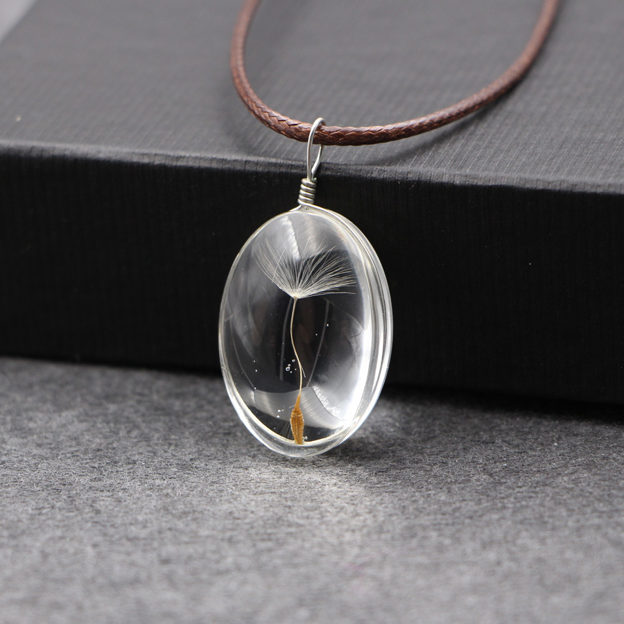 Foreign Trade Taobao Hot Selling New Products Diy Oval Three Pure Handmade Natural Dandelion Necklace One Piece On Behalf Of