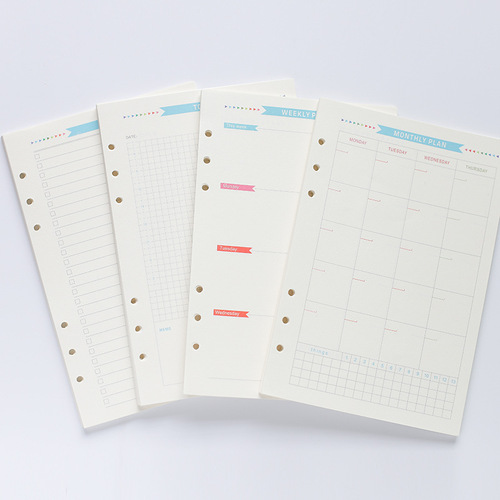 A6 6-hole blue label functional inner core notebook, loose-leaf replacement core, color inner core, handbook diary, monthly diary, weekly diary