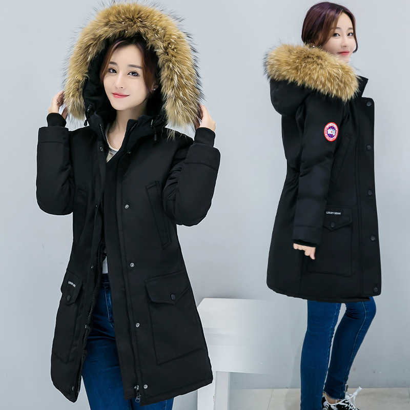 Winter new women's military work clothes cotton padded coat thickened cotton coat coat Long sleeve label large wool collar warm cotton padded jacket jacket female