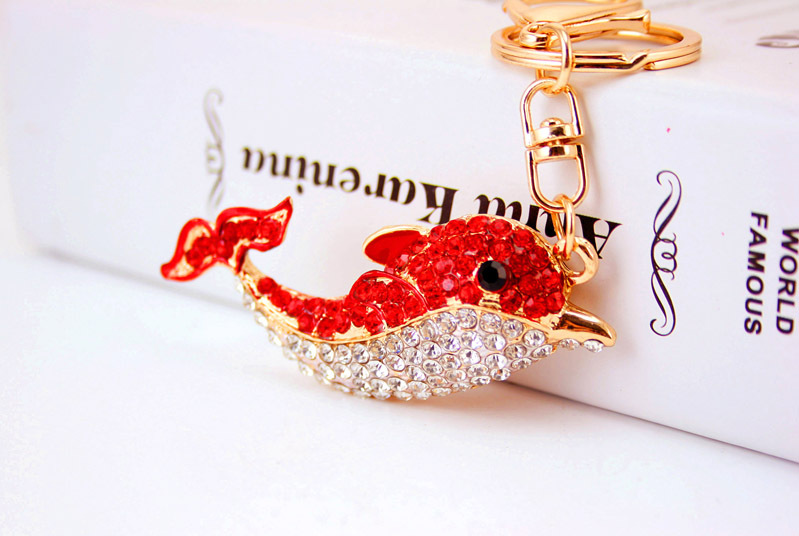34g Weight Alloy, Metal Material Animal Pattern Unisex Gender Pink, Red, Blue, Black Color  Creative Cute Rhinestone Dolphin Keychain 5