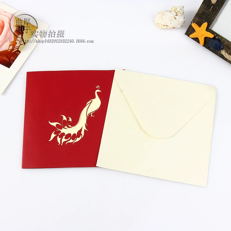 Three dimensional postcard, small cards, DIY, in 3d format, peacock, Birthday gift