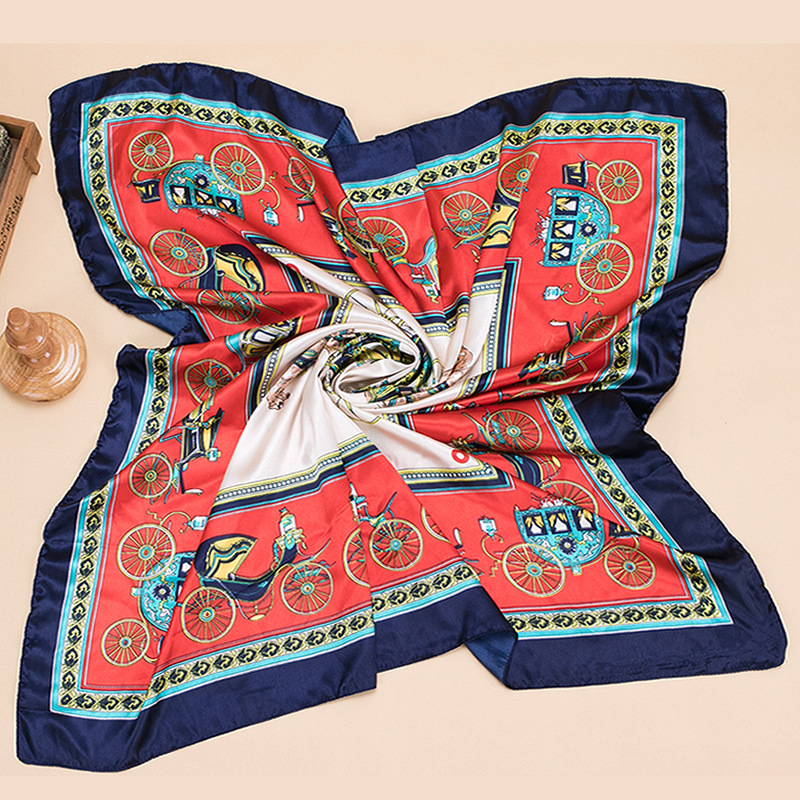 Women's Professional Decorative Satin Square Scarf 90 Cm Dual Purpose Fashionable Carriage Print Silk Scarf For Air Conditioning And Sun Protection_voghion.com
