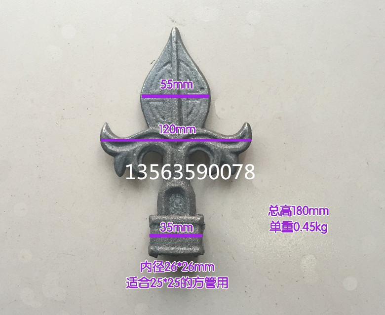 四川 铸铁枪头 铸铁枪尖 铁艺枪头厚重款式25*25方管焊接