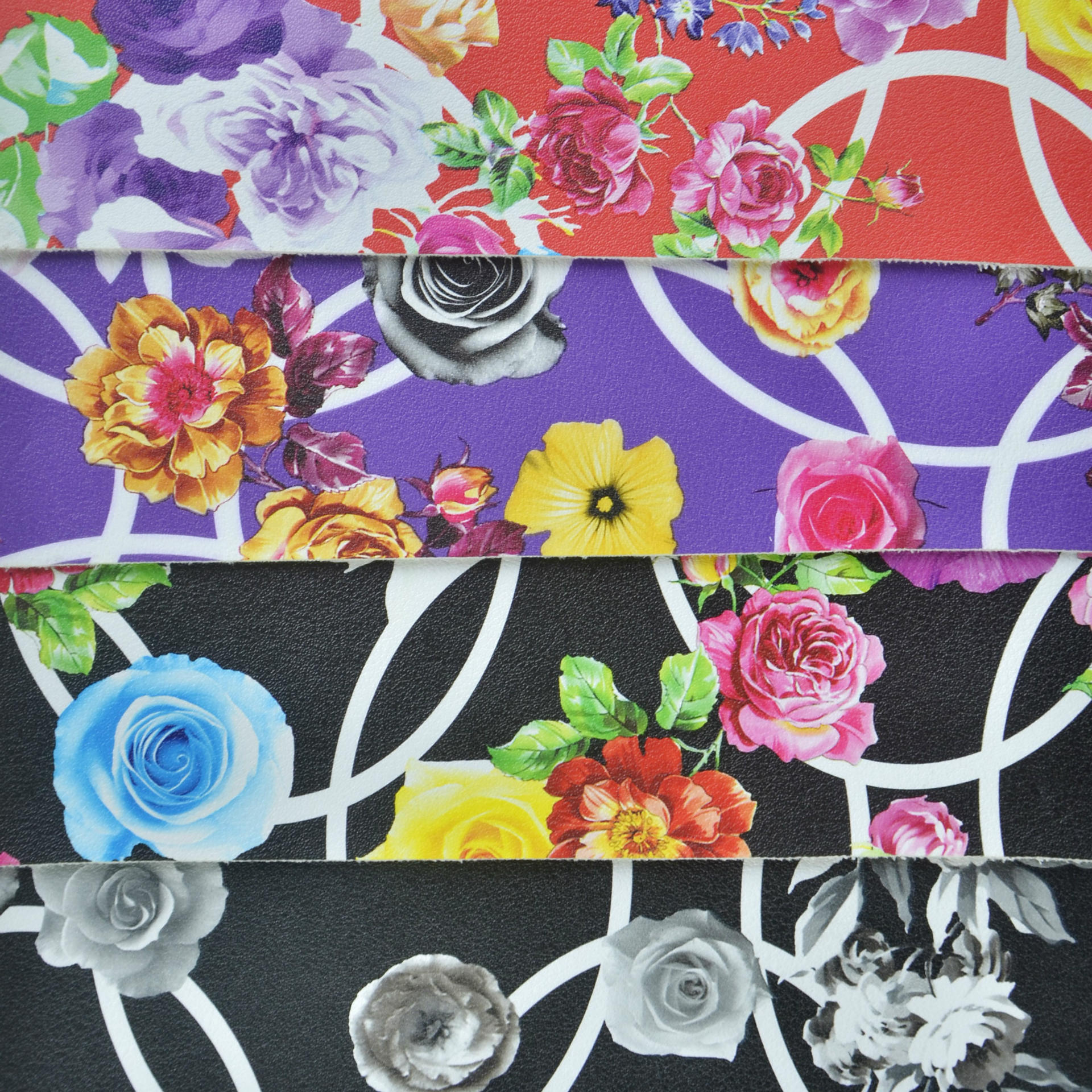 鼎茂皮革PU印花皮革大花朵纹数码印花箱包合成人造革工厂DM-3528