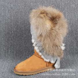 新款雪地靴5815超高筒女靴子现货批发牛筋底牛皮保暖大码狐狸毛鞋