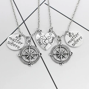 Friendship Compass Necklace - High Quality Alloy, Electroplating Craft, Heart-Shaped Design, Made in Yiwu, Chain Style: Snake Chain, Suitable for Men and Women