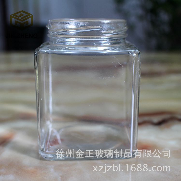 批发500ml透明四愣方形玻璃罐玻璃瓶无铅食品级玻璃