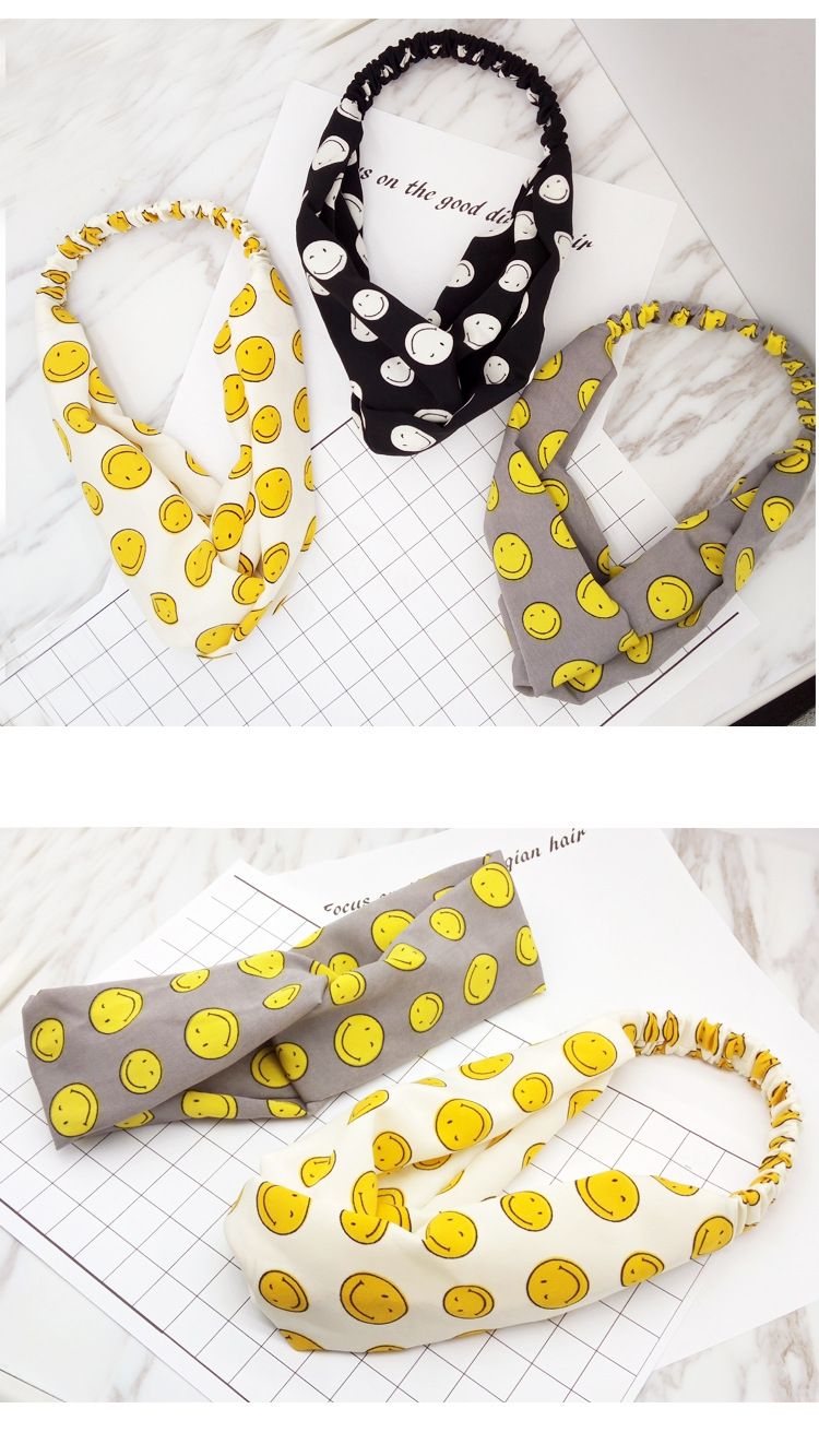 Korea Cute Childlike Smiley Expression Headband Elastic Cross Knotted Headband display picture 3