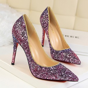 1510-3 European and American wind fashion women's shoes star in high heel with shallow pointed mouth color paillette nud