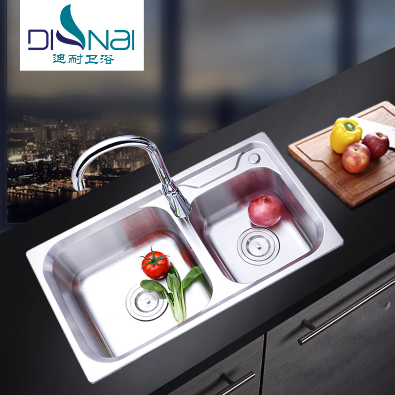 厨房304不锈钢水槽双槽套餐 加厚一体水槽不锈钢洗菜盆洗手盆批发|ru