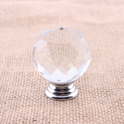 厂家供应透明水晶玻璃钻石拉手|柜门拉手|水晶门把手外贸40mm|ru
