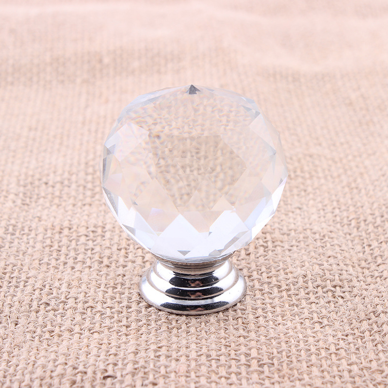 厂家供应透明水晶玻璃钻石拉手|柜门拉手|水晶门把手外贸40mm|ru