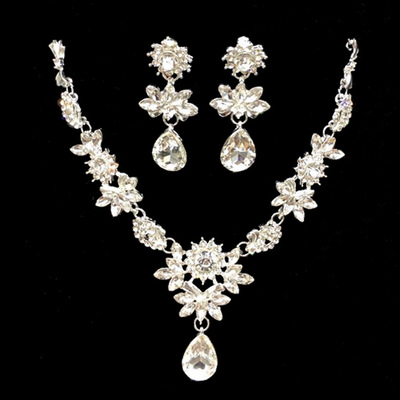 韩版水滴项链耳环首饰两件套装 新娘饰品 婚纱配饰厂家批发包邮
