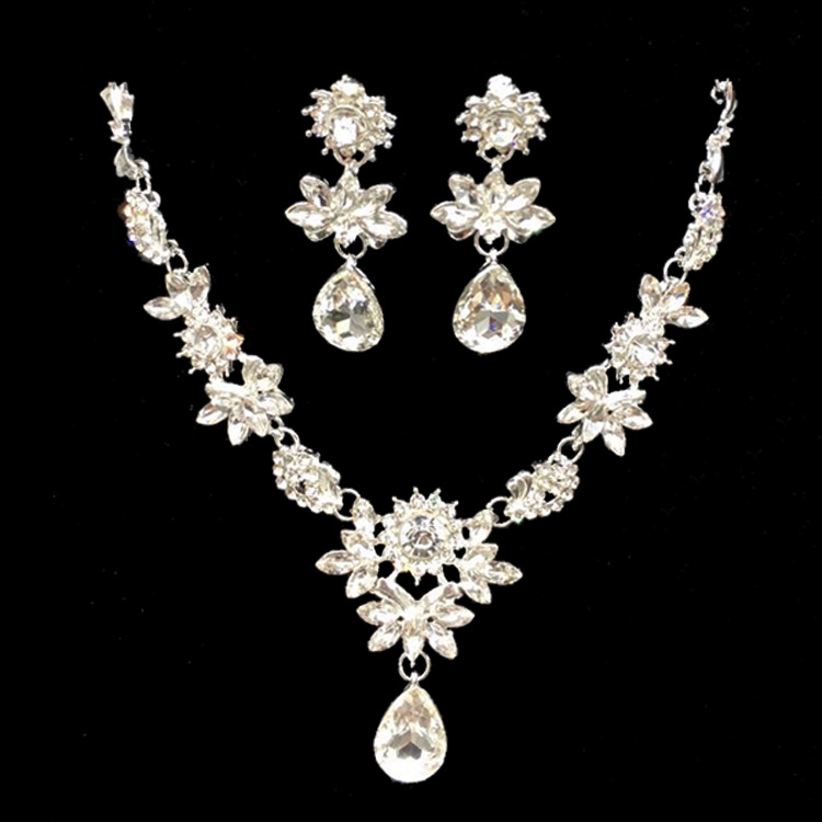 韩版水滴项链耳环首饰两件套装 新娘饰品 婚纱配饰厂家批发包邮