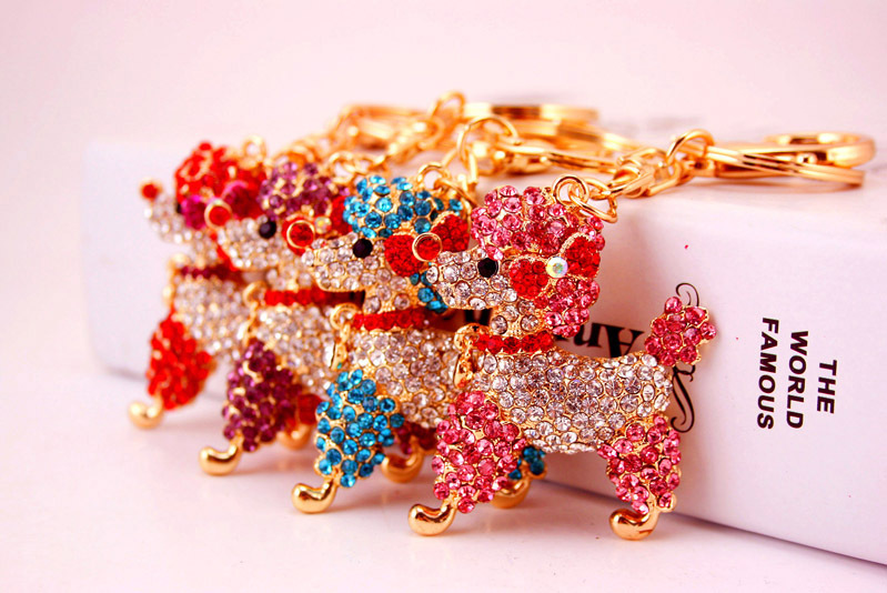 40g Weight Alloy, Metal Material Unisex Gender Pink, Purple, Red, Blue Color Korean Creative Cute Poodle Diamond Crystal Puppy Keychain Metal Pendant Wholesale 2
