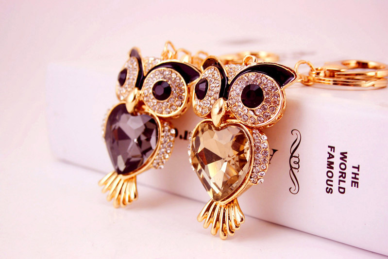 51g Weight Alloy, Metal Material Cartoon Pattern Unisex Gender Coffee, Black Color Korean Creative Cute Diamond Owl Car Keychain 无