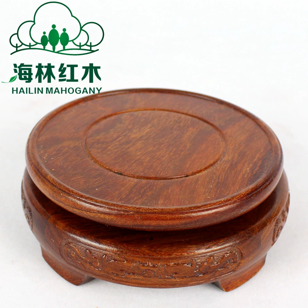 Rosewood round kingish jade stone stone stone Buddha statue vase flower pot flower pot base purple sand pot fish tank woodcarving ornament