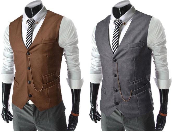 New cross border foreign trade men's metal chain slim business waistcoat leisure vest suit vest