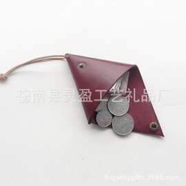 厂家供应 手工真皮三角零钱袋 迷你牛皮硬币包 真皮钱包 收纳袋
