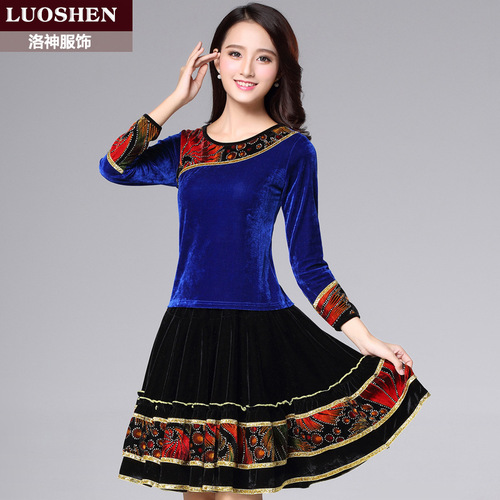 Luoshen autumn and winter new square dance costume suit women's gold velvet long-sleeved top performance dance costume skirt