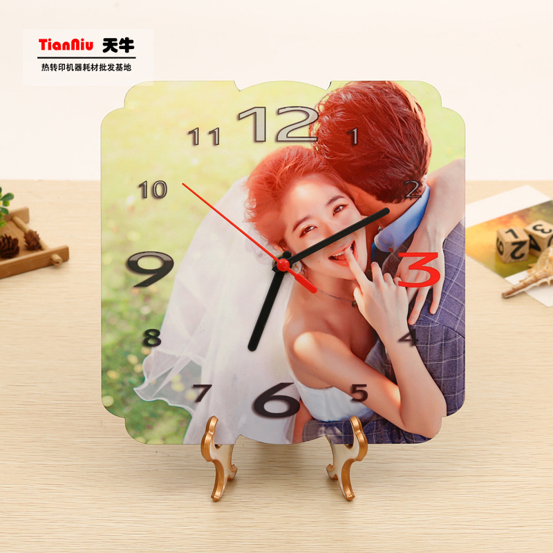 热转印木板时钟木质挂钟中式欧式静音摆件 方形热转印钟表