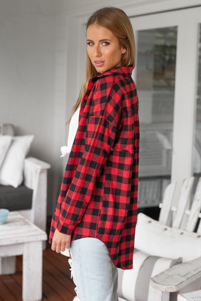 Casual Loose Plaid Shirt Irregular Long Sleeve Shirt NSJM64002