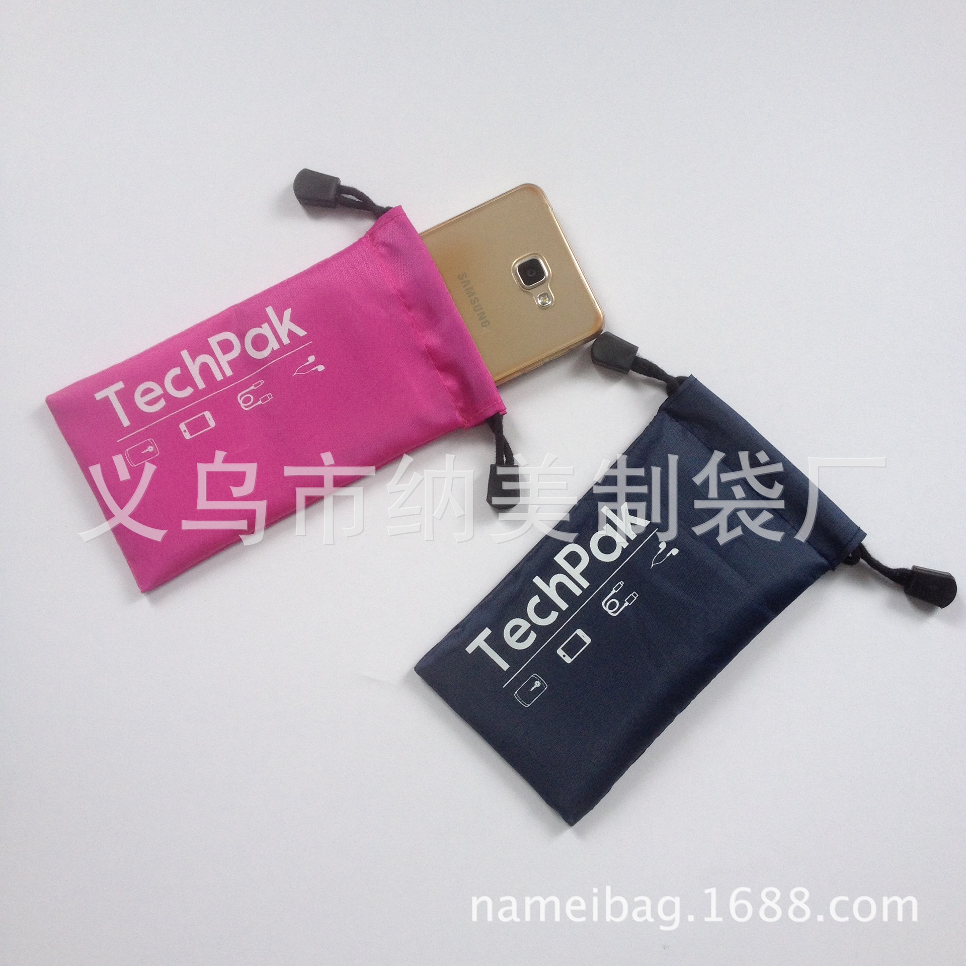 现货抽绳小束口袋 外贸新款手机缩口收纳涤纶多功能束口袋