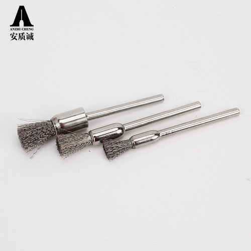 Anzhicheng mini copper wire brush grinding head with rod stainless steel wire brush for polishing, rust removal and burr removal