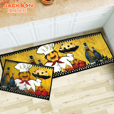 跨境专供捷成地毯批发欧式卡通厨师厨房垫组合防滑地垫脚踏垫机洗