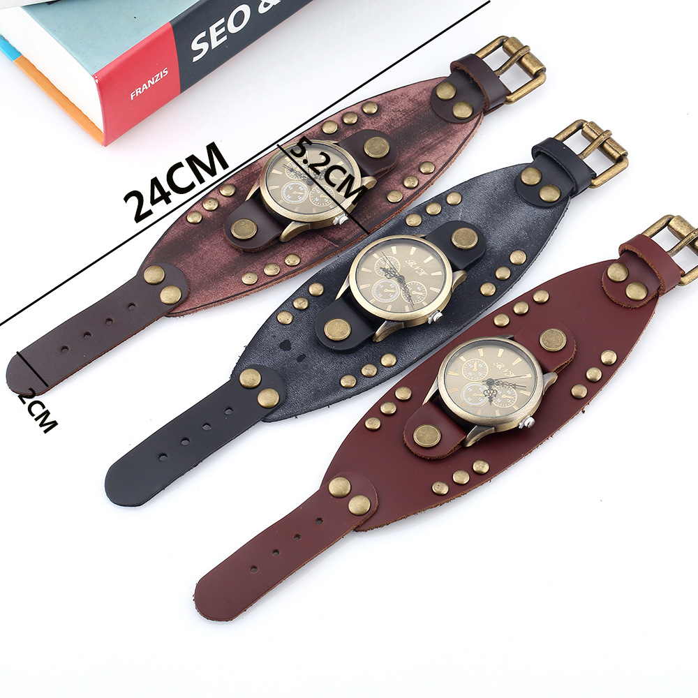 Punk Vintage Leather Bracelet Watch display picture 8