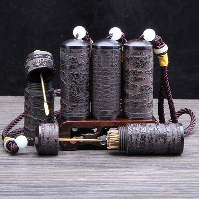 沉香烟丝小香筒鼻烟壶黑檀实木雕刻外事沉香片烟伴侣烟插桶批发|ms