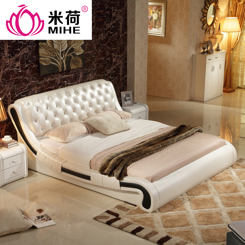 米荷真皮床软床双人床1.5/1.8米软体床 简约现代主卧皮艺公主床|ru