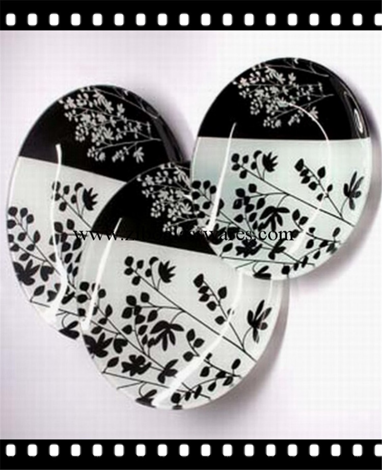 圆形烤花三件套钢化玻璃盘